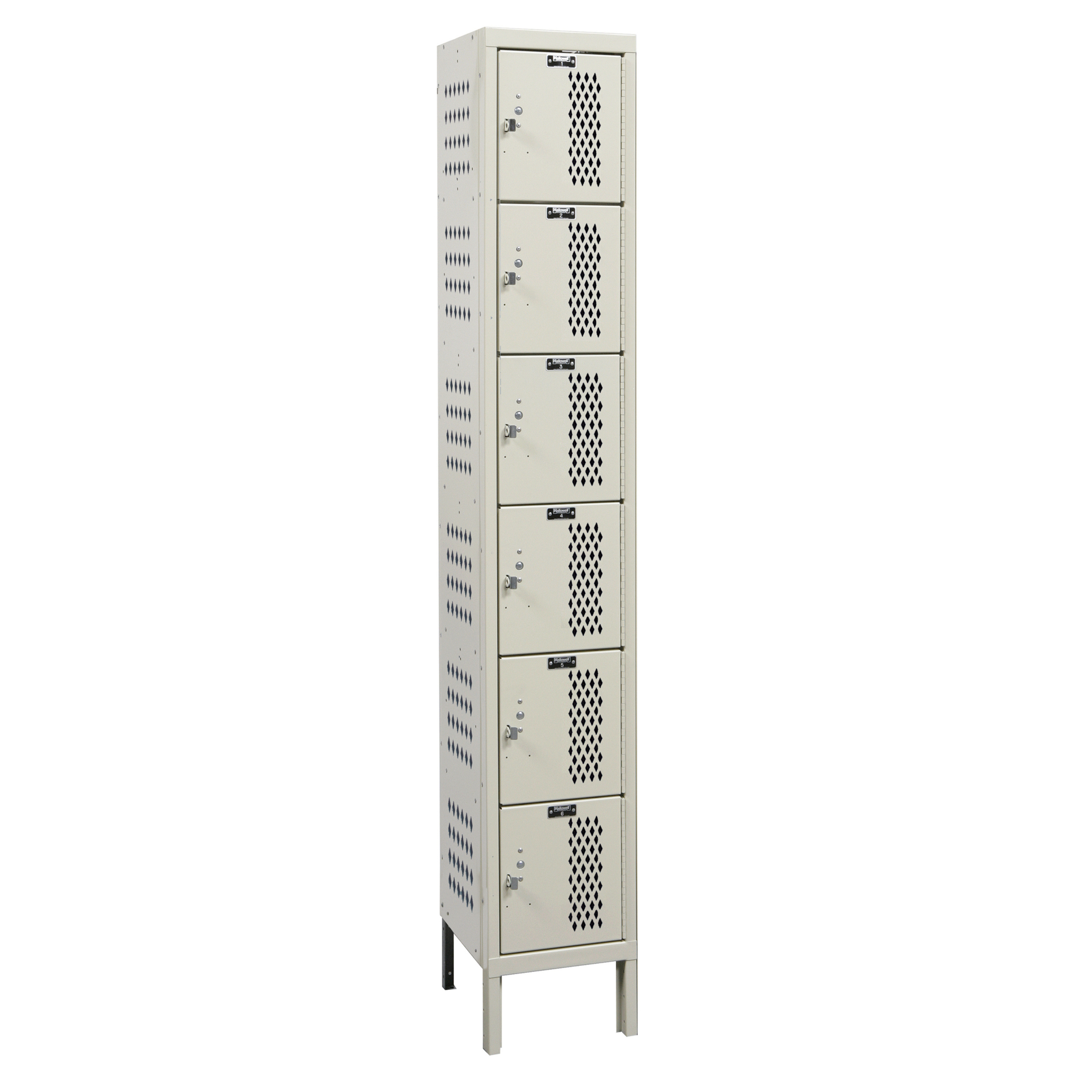Hallowell, Six Tier Heavy-Duty Ventilated Locker, Height 78 in, Width 12 in, Color Tan, Model# U1288-6HV-A-PT